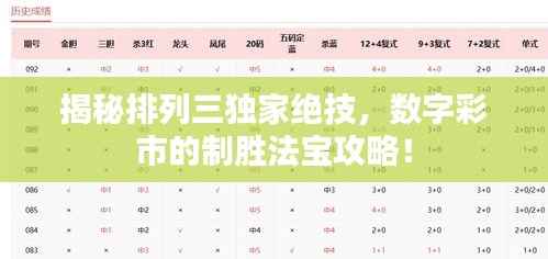 揭秘排列三独家绝技,数字彩市的制胜法宝攻略!